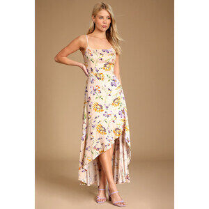 Lulus Bright Blossoms Blush Pink Floral Print High-low Maxi Dress - Size S